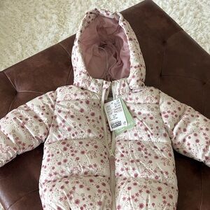 Infant Girls H&M Floral Puffer Jacket with Hood